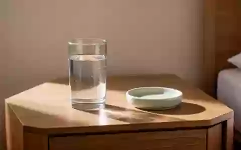 Ein Glas Wasser auf einem hölzernen Nachttisch in weichem Tageslicht. - Foto: über boerse-global.de