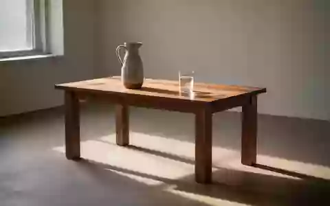 Ein minimalistischer, von sanftem Morgenlicht durchfluteter Raum mit einem Holztisch, einer Glaskaraffe und einem Glas Wasser. - Foto: über boerse-global.de