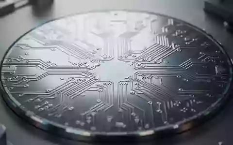 Nahaufnahme eines modernen Silizium-Wafers mit komplexen, metallischen Leiterbahnstrukturen in einer Laborumgebung. - Foto: über boerse-global.de