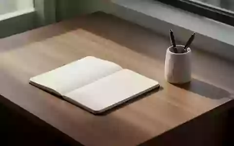 Ein aufgeräumter, minimalistischer Schreibtisch aus Holz mit einem leeren Notizbuch und einem Stiftehalter bei natürlichem Licht. - Foto: über boerse-global.de
