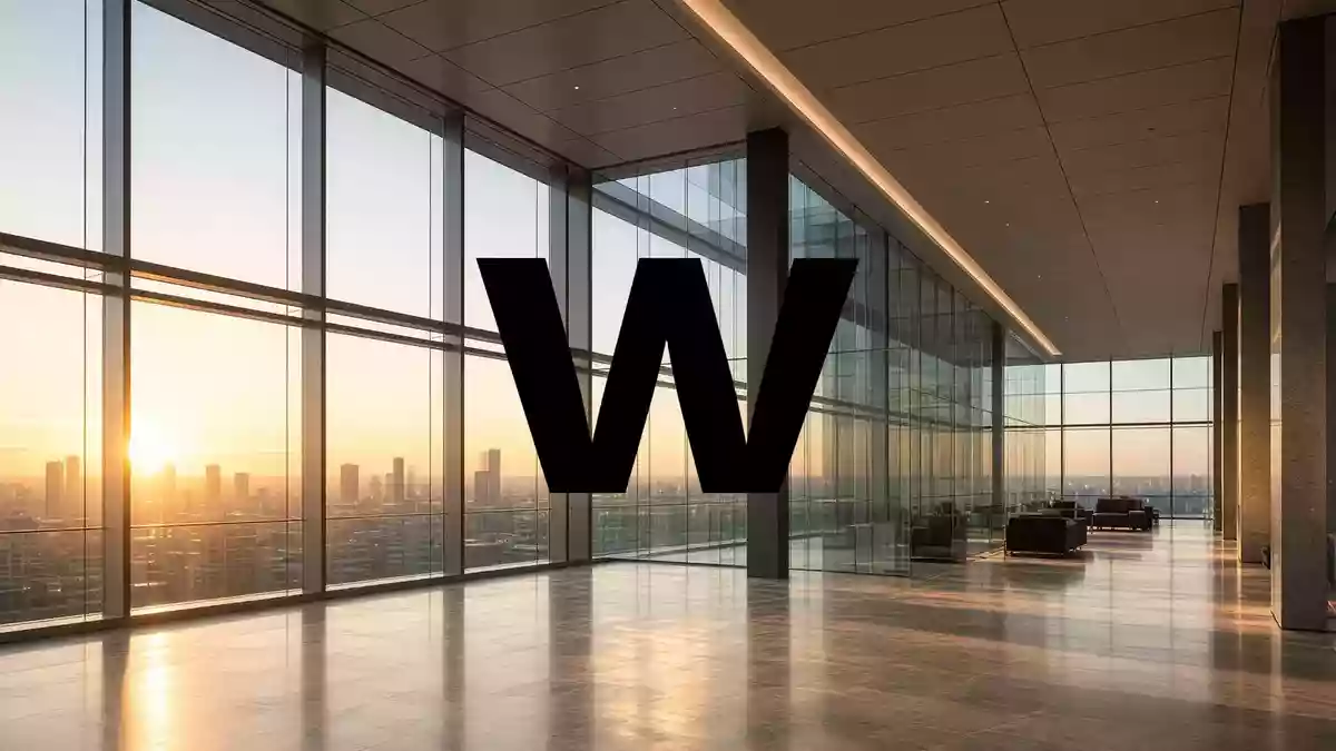 Modernes Bürogebäude mit Glas- und Stahlfassade in goldener Beleuchtung Illustration mit AI erstellt.