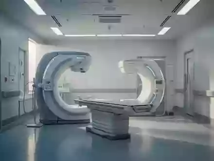 Ein minimalistischer, leerer Behandlungsraum in einer Klinik mit kühlem, natürlichem Licht und klaren architektonischen Linien. - Foto: über boerse-global.de