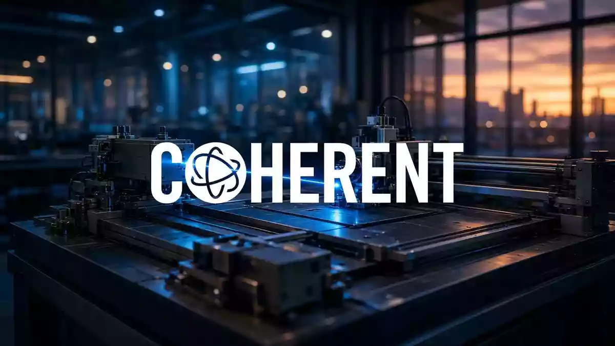 Hochmoderne Laser-Optik-Komponenten auf einer glänzenden Oberfläche in einer industriellen Hightech-Umgebung. Illustration mit AI erstellt.