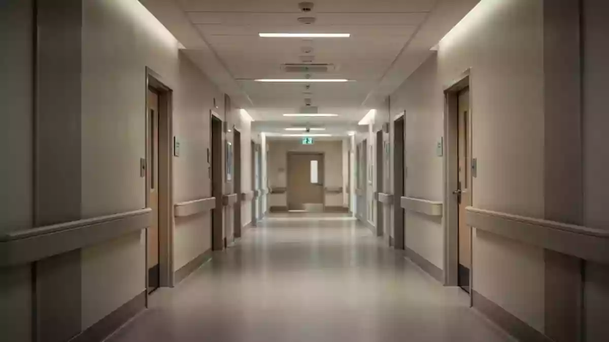Ein leerer, modern gestalteter Krankenhausflur mit sanfter Beleuchtung und klarer Architektur. Illustration mit AI erstellt.