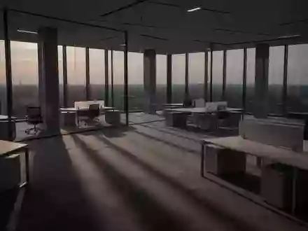 Ein leeres, minimalistisches Büro mit langen Schatten bei Dämmerung, das eine Atmosphäre von Erschöpfung und Stille vermittelt. - Foto: über boerse-global.de
