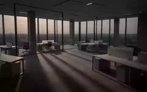 Ein leeres, minimalistisches Büro mit langen Schatten bei Dämmerung, das eine Atmosphäre von Erschöpfung und Stille vermittelt. - Foto: über boerse-global.de