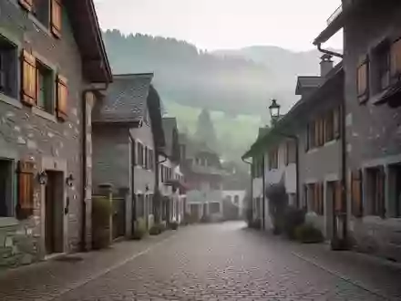 Historische Häuserzeile in einer Luzerner Gemeinde an einem nebligen Morgen. - Foto: über boerse-global.de
