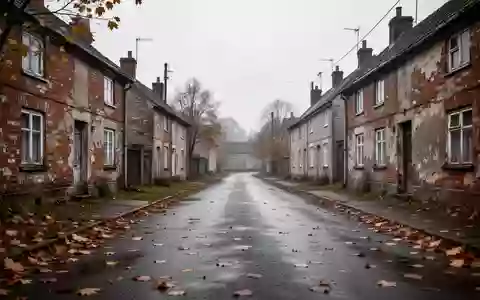 Eine leere, herbstliche Dorfstraße mit historischen Ziegelbauten bei bewölktem Himmel. - Foto: über boerse-global.de
