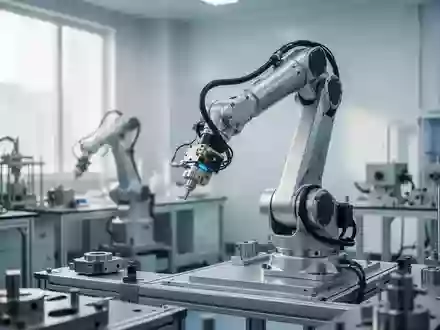 Ein hochpräziser Industrieroboterarm in einer sterilen Laborumgebung. - Foto: über boerse-global.de