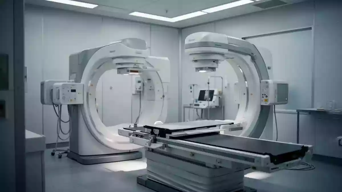 Ein klinischer Untersuchungsraum mit medizinischer Diagnostik-Ausstattung in einer sterilen, professionellen Umgebung. Illustration mit AI erstellt.