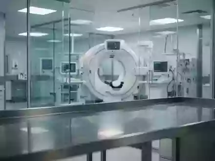 Steriler Krankenhaus-Laborraum mit moderner medizinischer Bildgebungsausrüstung im Hintergrund - Foto: über boerse-global.de