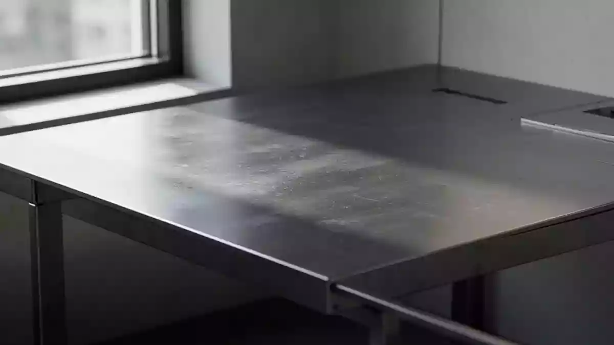 Ein minimalistischer, moderner Arbeitsplatz mit Fokus auf Texturen und natürlichem Licht ohne elektronische Geräte. Illustration mit AI erstellt.