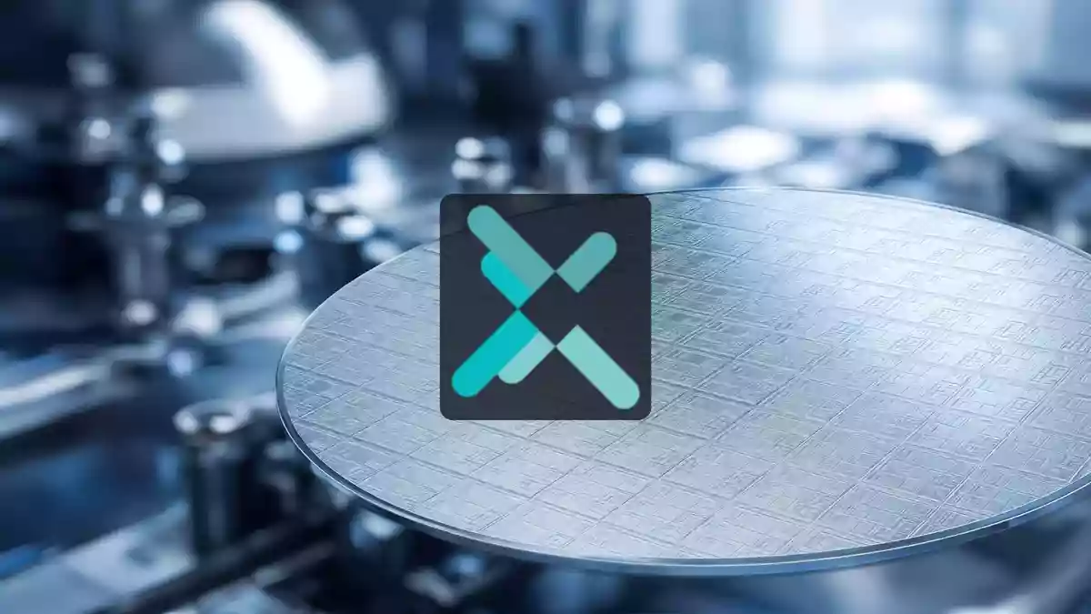 Abstrakte Darstellung von Mikrochip-Strukturen auf einem Halbleiter-Wafer in einer modernen Laborumgebung. Illustration mit AI erstellt.
