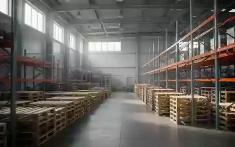 Leeres Lagerhaus mit Holzpaletten und Stahlregalen in einer ruhigen, industriellen Umgebung. - Foto: über boerse-global.de