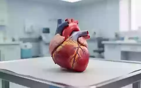 Ein anatomisches Modell eines menschlichen Herzens auf einem sauberen Untersuchungstisch in einer medizinischen Umgebung. - Foto: über boerse-global.de