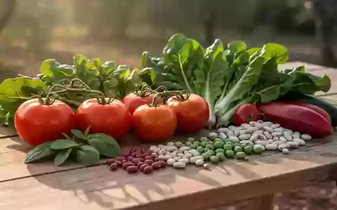 Frisches Gemüse wie Tomaten und Blattgrün auf einer hölzernen Oberfläche als Symbol für eine herzgesunde Ernährung. - Foto: über boerse-global.de