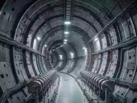 Innenansicht eines kreisförmigen Teilchenbeschleunigertunnels mit komplexer technischer Infrastruktur. - Foto: über boerse-global.de