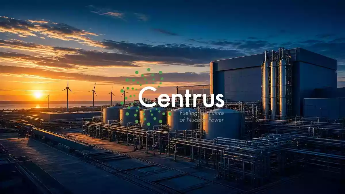 Modernes Energie-Industriegebäude bei klarem Himmel als Symbol für den Energiesektor. Illustration mit AI erstellt.