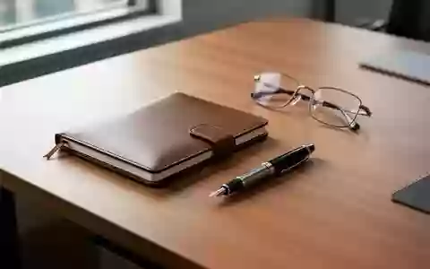 Ein minimalistischer Schreibtisch mit einem Notizbuch und einer Brille in natürlichem Licht. - Foto: über boerse-global.de