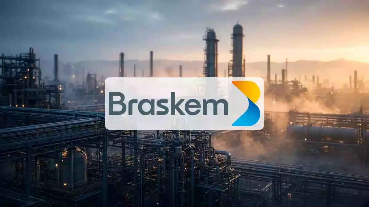 Moderne Industrieanlage bei Sonnenaufgang, die wirtschaftliche Stabilität und industrielles Wachstum symbolisiert. Illustration mit AI erstellt.