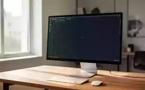 Ein minimalistischer Arbeitsplatz mit einem eingeschalteten Monitor in einem modernen Heimbüro bei Tageslicht. - Foto: über boerse-global.de