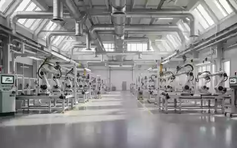 Eine weitläufige, moderne Industriehalle in einem Automobilwerk mit präzisen Fertigungsanlagen und natürlichem Lichteinfall. - Foto: über boerse-global.de