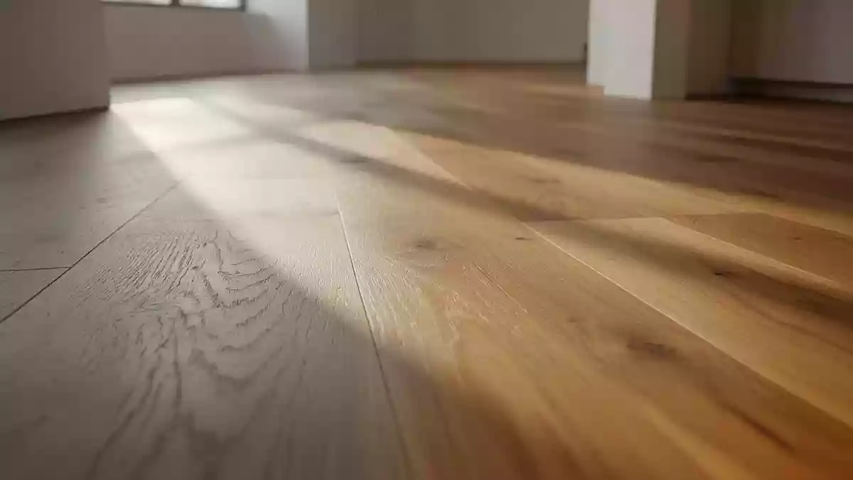 Naturbelassener Holzboden in einem hellen Raum, der zum Barfußlaufen einlädt. Illustration mit AI erstellt.
