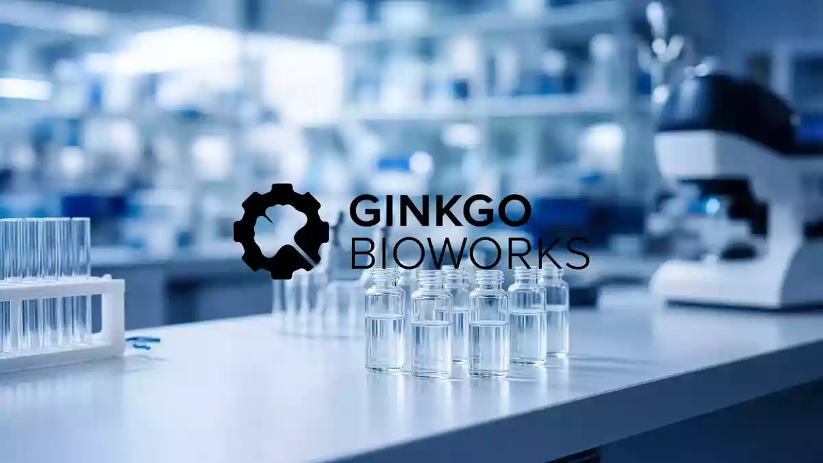Modernes Labor für Biotechnologie mit wissenschaftlichen Instrumenten und Glasbehältern in einer klinischen Umgebung. Illustration mit AI erstellt.