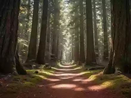 Ein von Sonnenlicht durchfluteter Waldpfad, der sich durch einen alten Baumbestand schlängelt. - Foto: über boerse-global.de