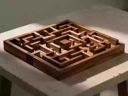 Ein hölzernes Labyrinth-Puzzle auf einem Steintisch als Symbol für Mustererkennung und komplexe Entscheidungsfindung. - Foto: über boerse-global.de