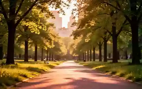 Ein sonnendurchfluteter Parkweg mit üppigem Grün und Bäumen in einer städtischen Umgebung. - Foto: über boerse-global.de