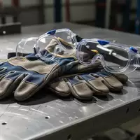 Schutzausrüstung wie Handschuhe und Schutzbrille auf einer Werkbank zur Darstellung von Arbeitsschutzmaßnahmen. - Foto: über boerse-global.de