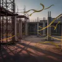 Eine leere, moderne Baustelle mit Stahlgerüsten und Betonpfeilern in der Dämmerung. - Foto: über boerse-global.de