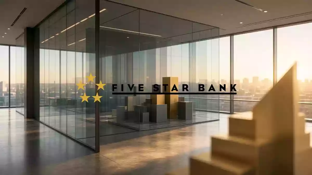 Abstrakte Darstellung moderner Finanzarchitektur mit goldenem Licht als Symbol für steigende Margen und Stabilität. Illustration mit AI erstellt.