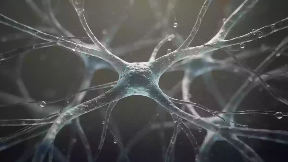 Nahaufnahme eines komplexen, mikroskopischen Netzwerks biologischer Kapillargefäße mit zarten, verzweigten Strukturen. Illustration mit AI erstellt.