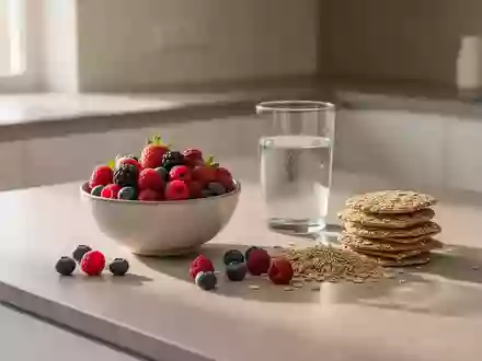 Eine minimalistische Küchentheke mit frischen Beeren und Vollkornzutaten in natürlichem Morgenlicht. - Foto: über boerse-global.de