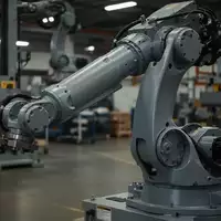Industrielle Fertigungsanlage mit einem massiven Roboterarm in einer modernen Werkshalle. - Foto: über boerse-global.de