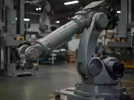 Industrielle Fertigungsanlage mit einem massiven Roboterarm in einer modernen Werkshalle. - Foto: über boerse-global.de