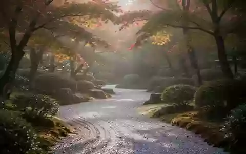Ein ruhiger Kiesweg in einem japanischen Garten bei Morgenlicht. - Foto: über boerse-global.de