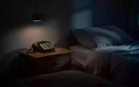 Ein nächtliches Schlafzimmer mit einem alten Telefon auf dem Nachttisch im gedimmten Licht. - Foto: über boerse-global.de