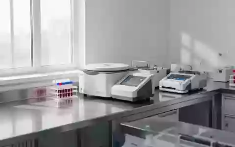 Ein steriler, moderner medizinischer Laborraum mit Edelstahl-Arbeitsflächen und diagnostischen Analysegeräten. - Foto: über boerse-global.de