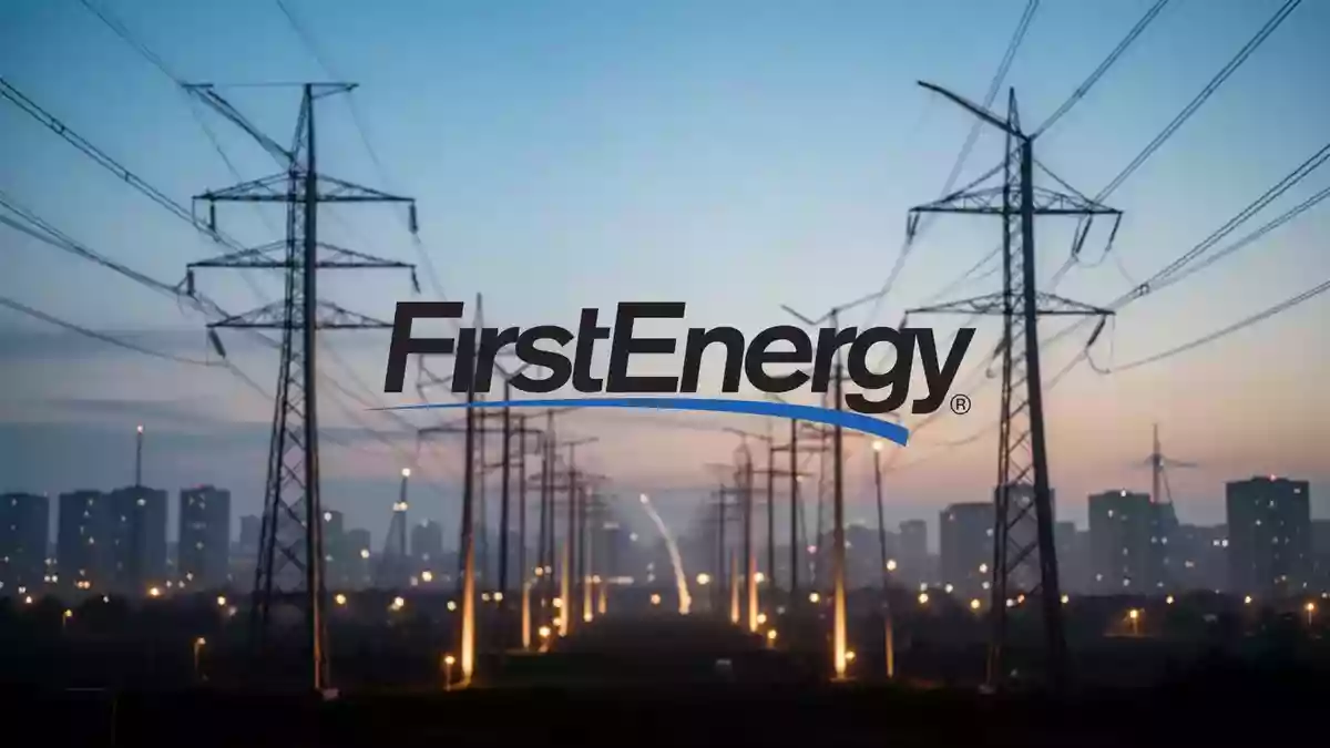 Moderne Strominfrastruktur und Hochspannungsleitungen bei Dämmerung als Symbol für die Energiebranche. Illustration mit AI erstellt.