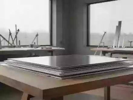 Ein minimalistisches Industriedesign-Studio mit Aluminiumplatten auf einem Holztisch bei natürlichem Morgenlicht. - Foto: über boerse-global.de