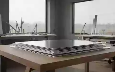 Ein minimalistisches Industriedesign-Studio mit Aluminiumplatten auf einem Holztisch bei natürlichem Morgenlicht. - Foto: über boerse-global.de