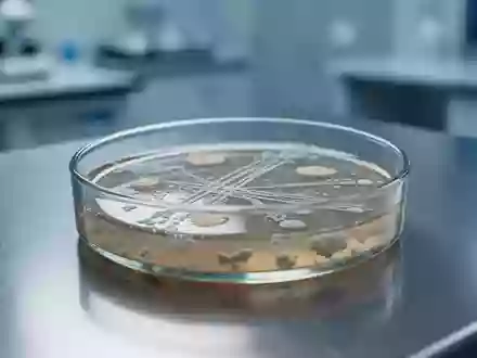 Ein steriles Labor-Petrischälchen mit Bakterienkulturen auf einem metallischen Labortisch in einer klinischen Umgebung. - Foto: über boerse-global.de