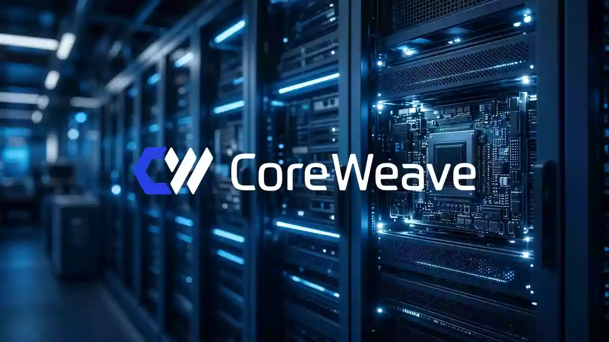 Moderne Server-Racks in einem hochtechnologischen Rechenzentrum mit blauer Beleuchtung. Illustration mit AI erstellt.
