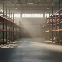Ein leeres Lagerhaus mit industriellen Regalen in ruhigem, natürlichem Licht ohne Menschen oder Fahrzeuge. - Foto: über boerse-global.de