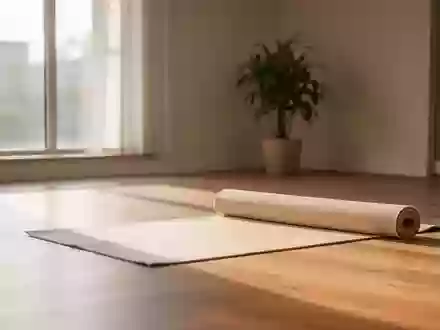Eine leere, helle Yoga-Matte auf einem Holzboden in einem minimalistischen Raum mit natürlichem Lichteinfall. - Foto: über boerse-global.de