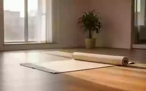Eine leere, helle Yoga-Matte auf einem Holzboden in einem minimalistischen Raum mit natürlichem Lichteinfall. - Foto: über boerse-global.de