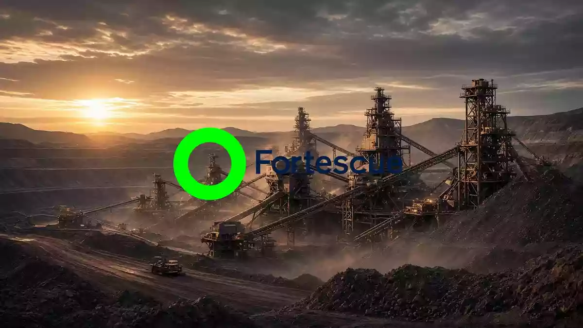 Industrielle Tagebau-Landschaft in der Dämmerung mit tiefen Schatten und atmosphärischer Beleuchtung. Illustration mit AI erstellt.